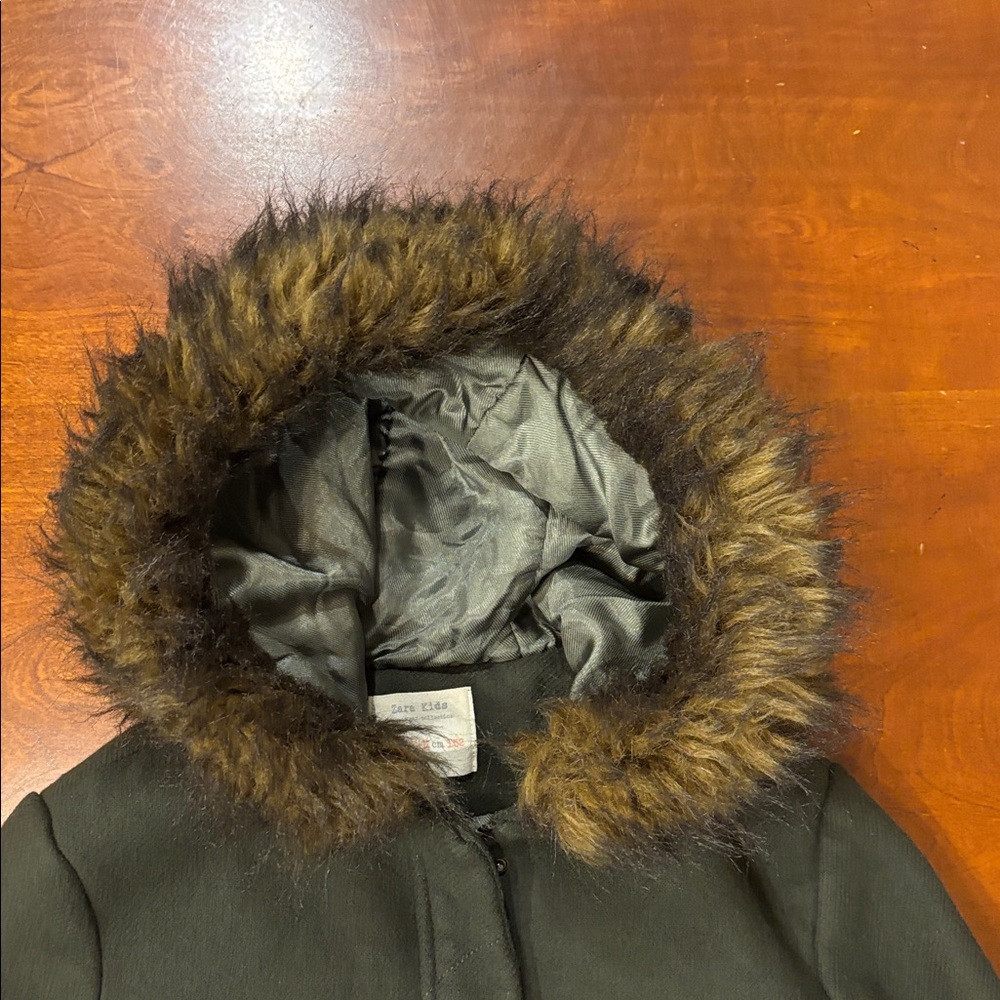 Zara Kids Wool Blend Faux Fur Hooded Coat - Picture 7 of 11